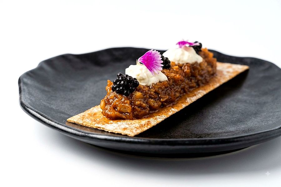Tartar de berenjena con huevas